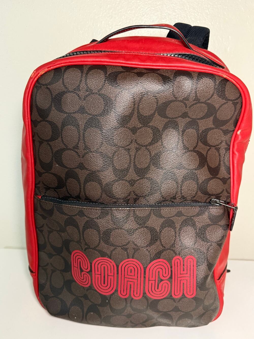 Coach CE488 West Signature Canvas Varsity Logo Backpack Brown Red